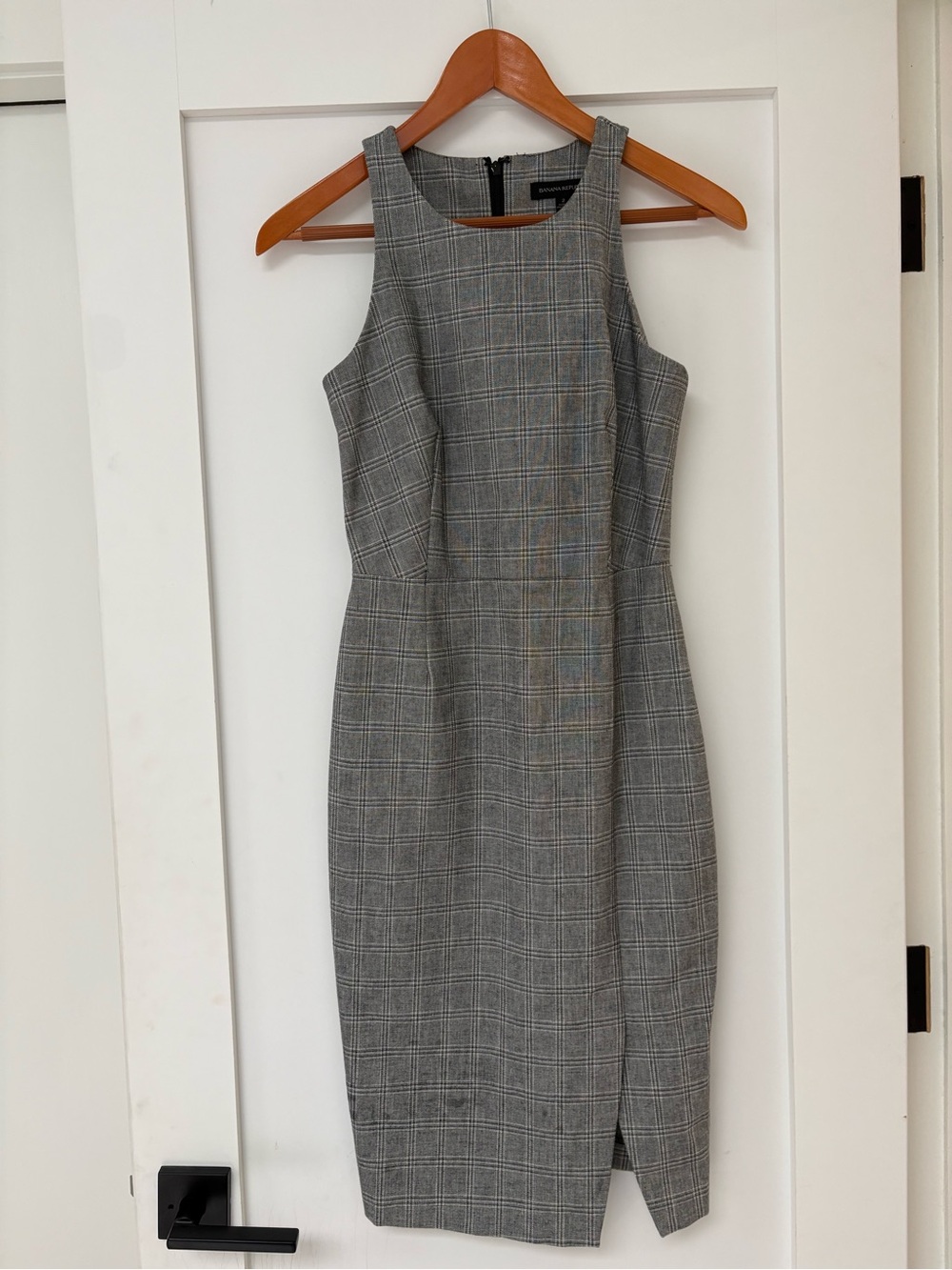 Banana Republic Gray Plaid Midi Sheath Dress